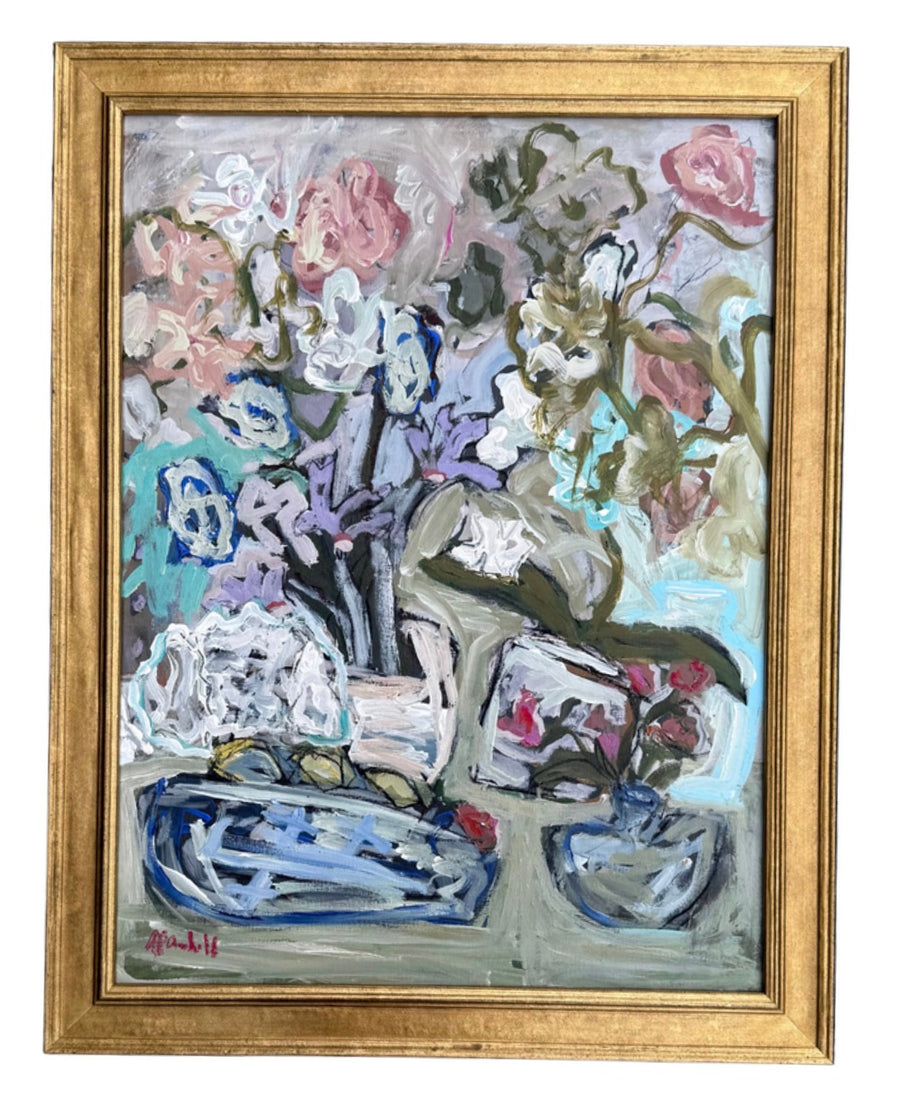 White Puppy with Flowers