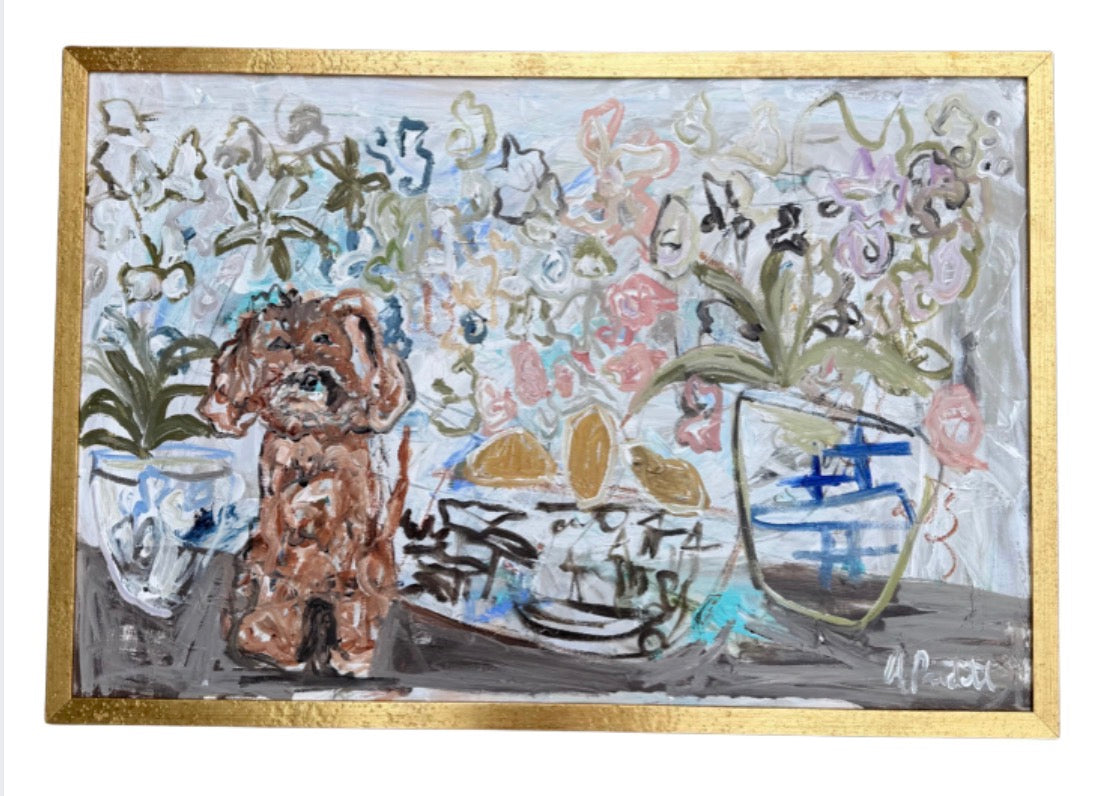 Puppy, Lemons, and Flowers