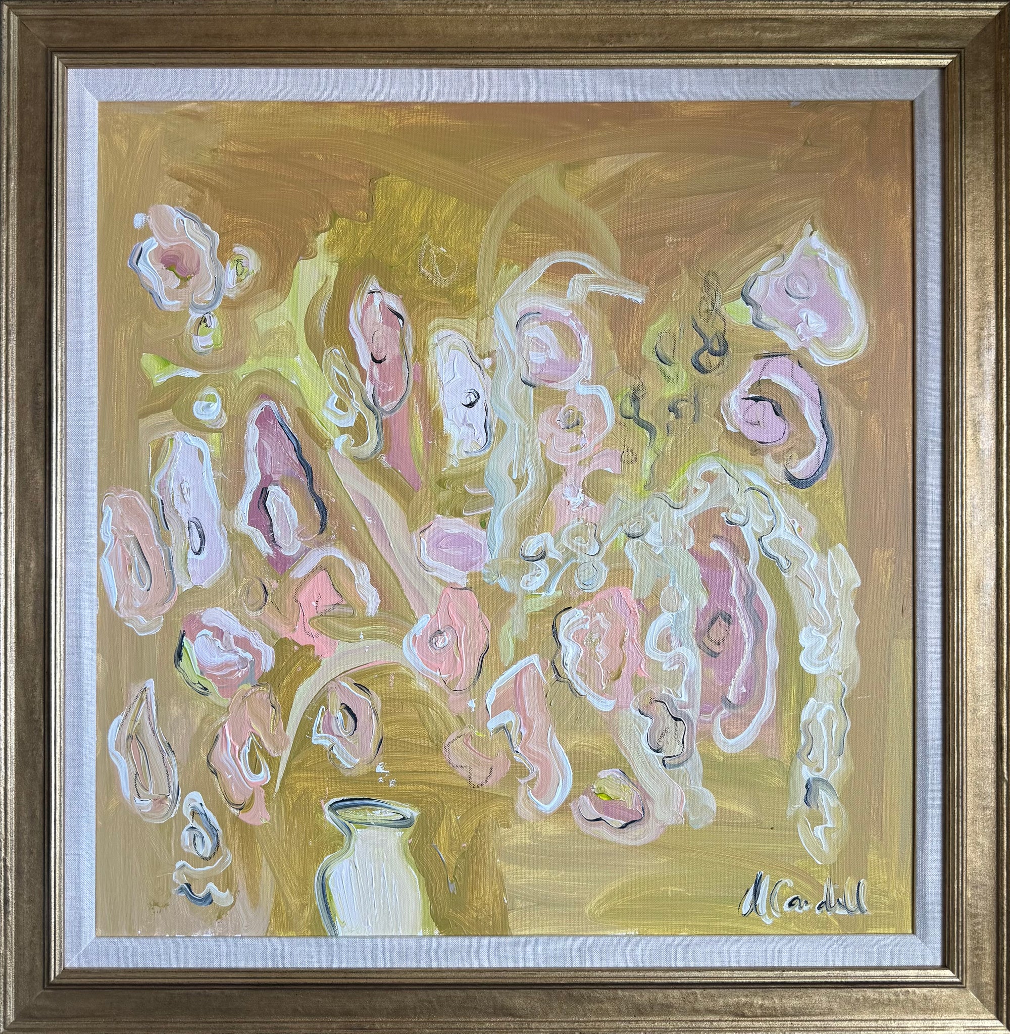 Pink and Orange Flowers in a Chartreuse and Yellow Room