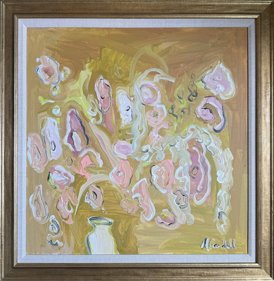 Pink and Orange Flowers in a Chartreuse and Yellow Room