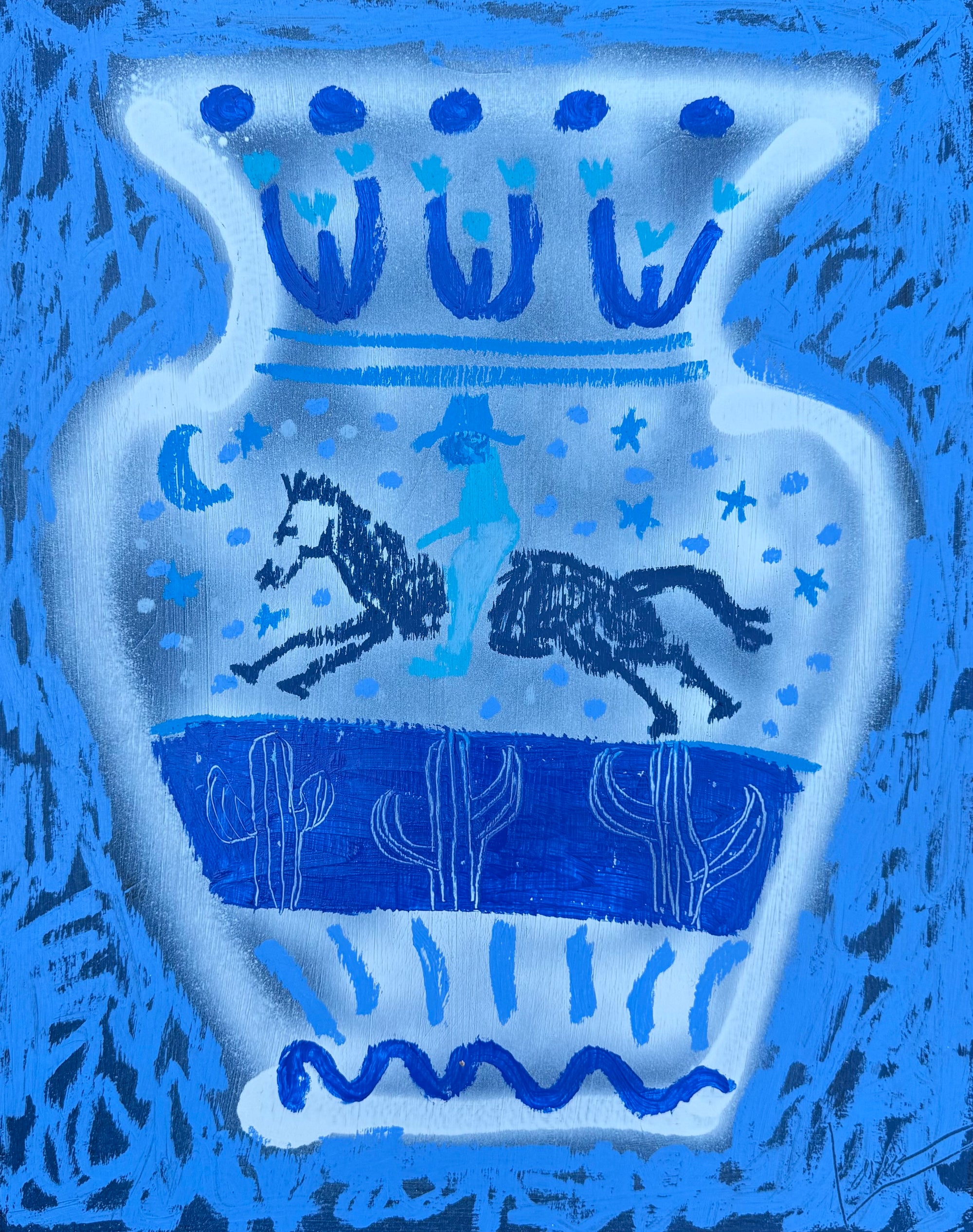 Blue Cowboy Vase