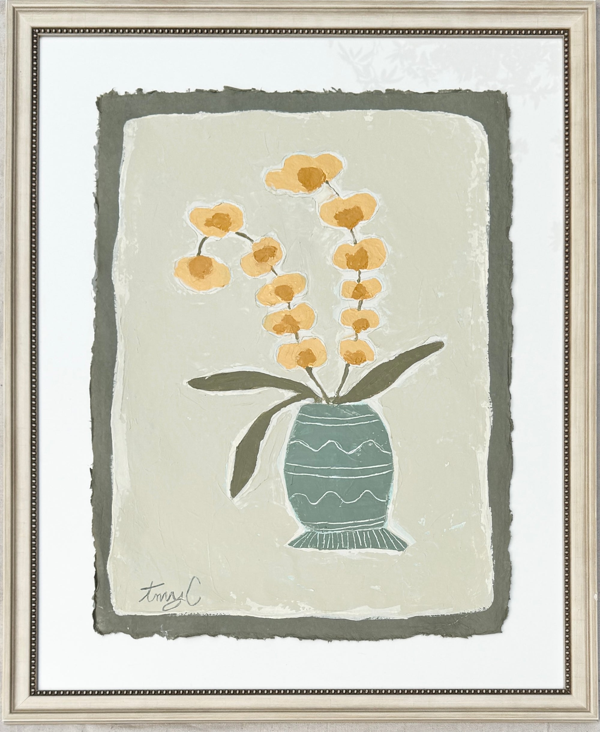 Golden Orchid in Carved Vase