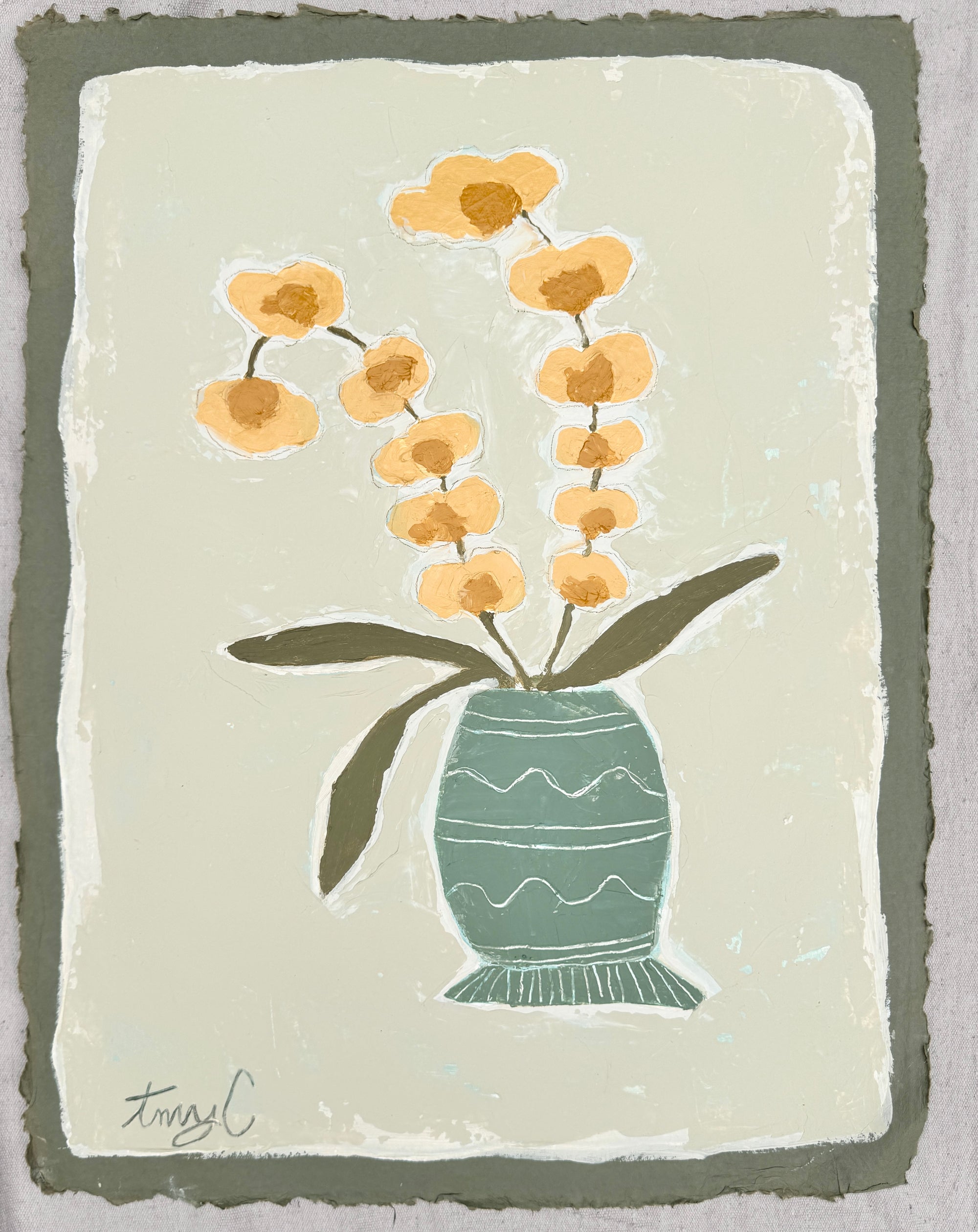 Golden Orchid in Carved Vase