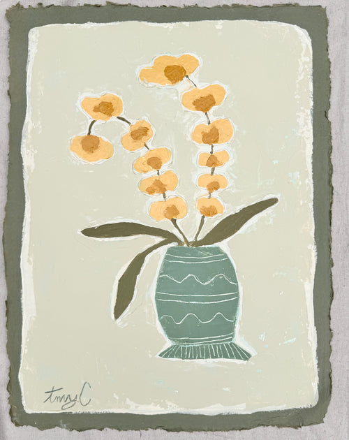 Golden Orchid in Carved Vase