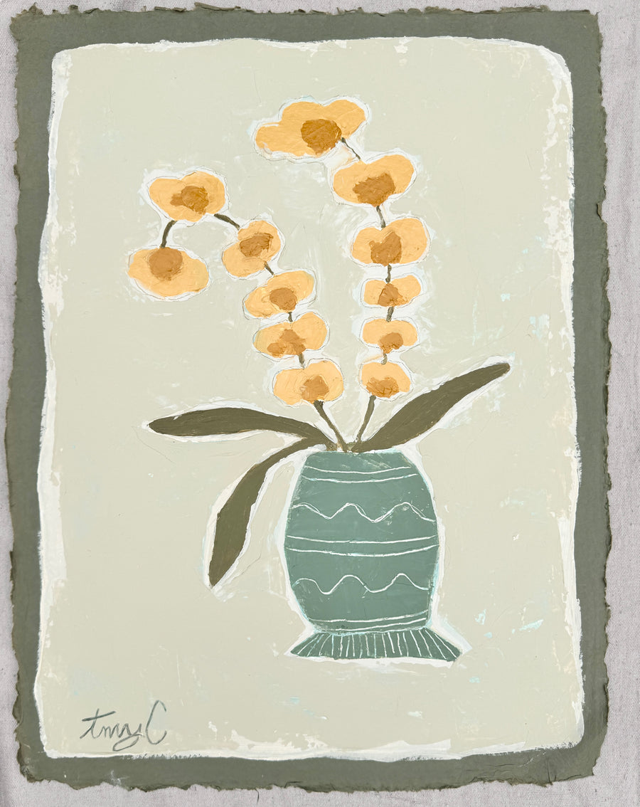 Golden Orchid in Carved Vase