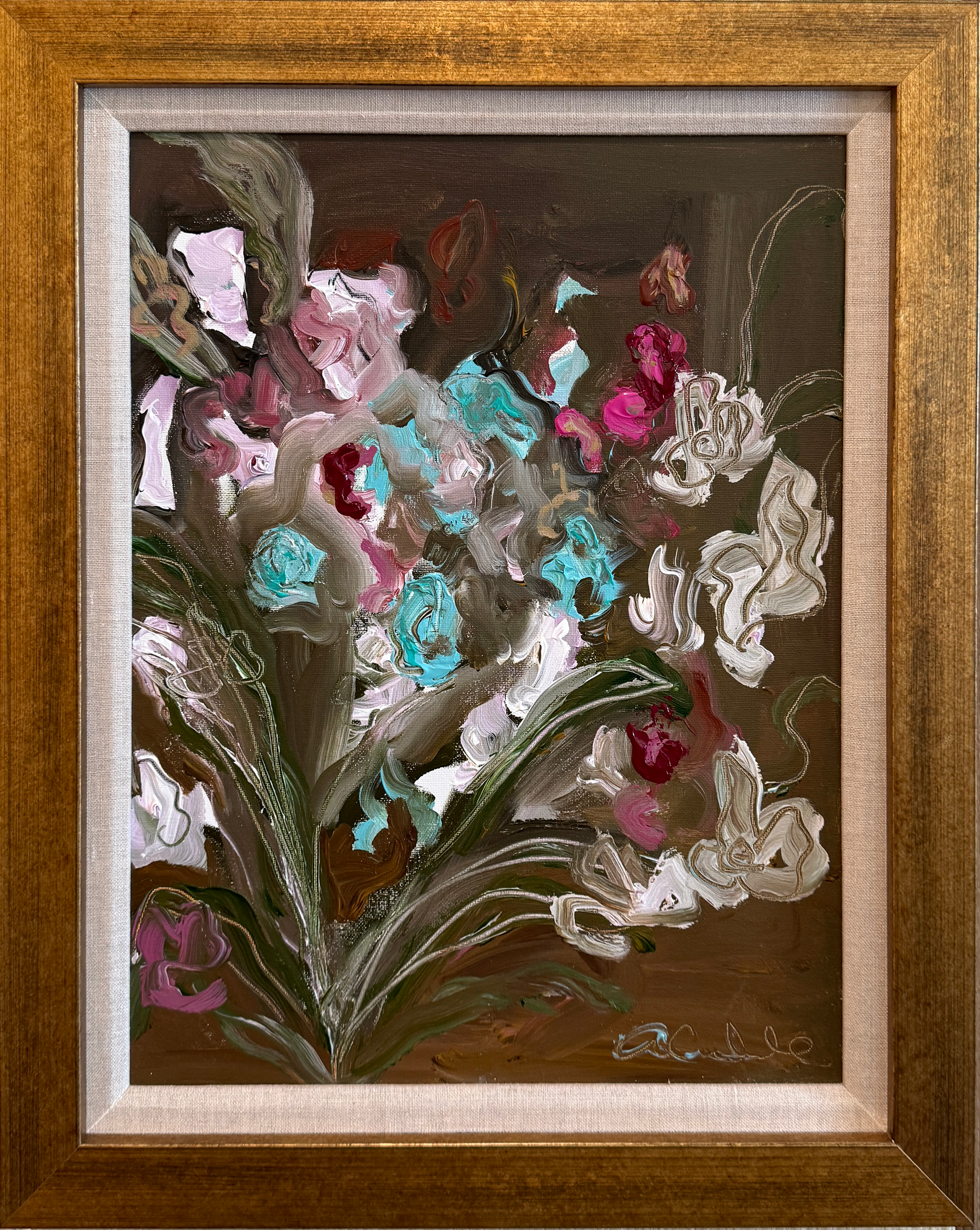 Flowers in a Brown Room