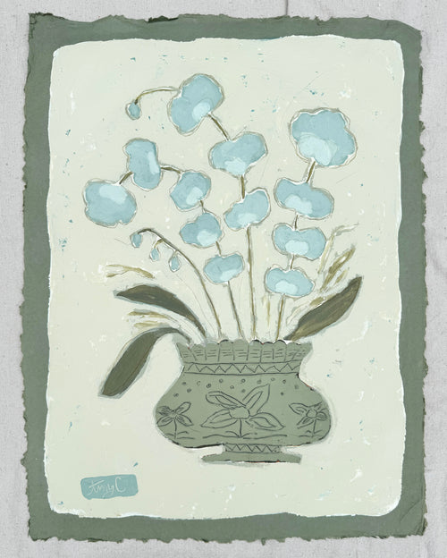 Indigo Botanical in Carved Urn