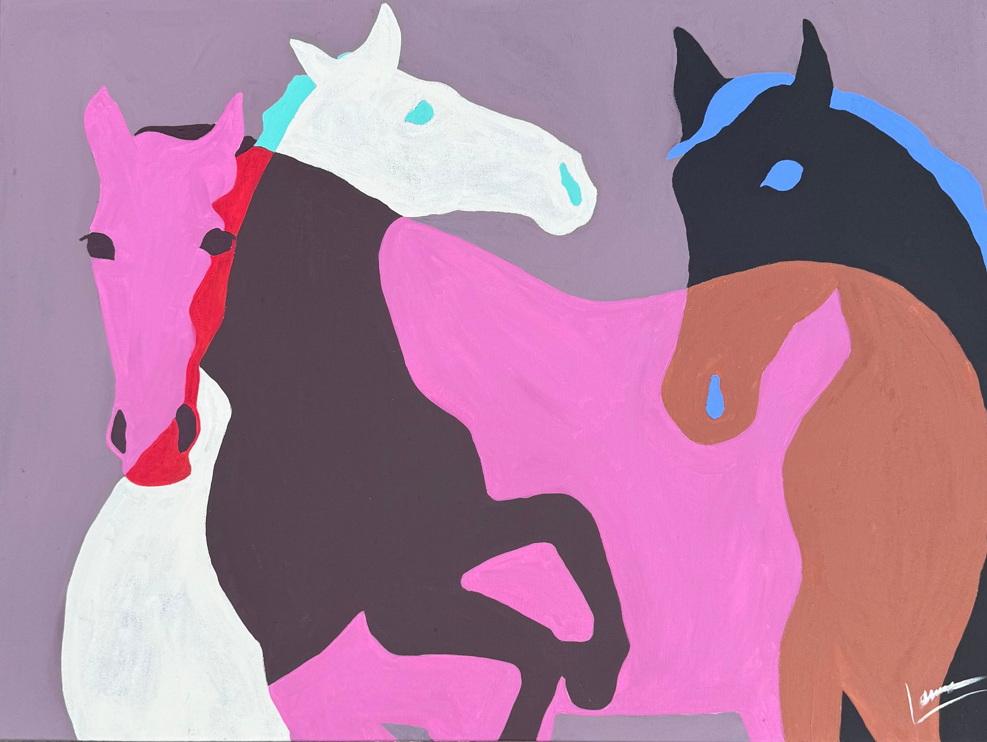 Mauve Tangled Horses