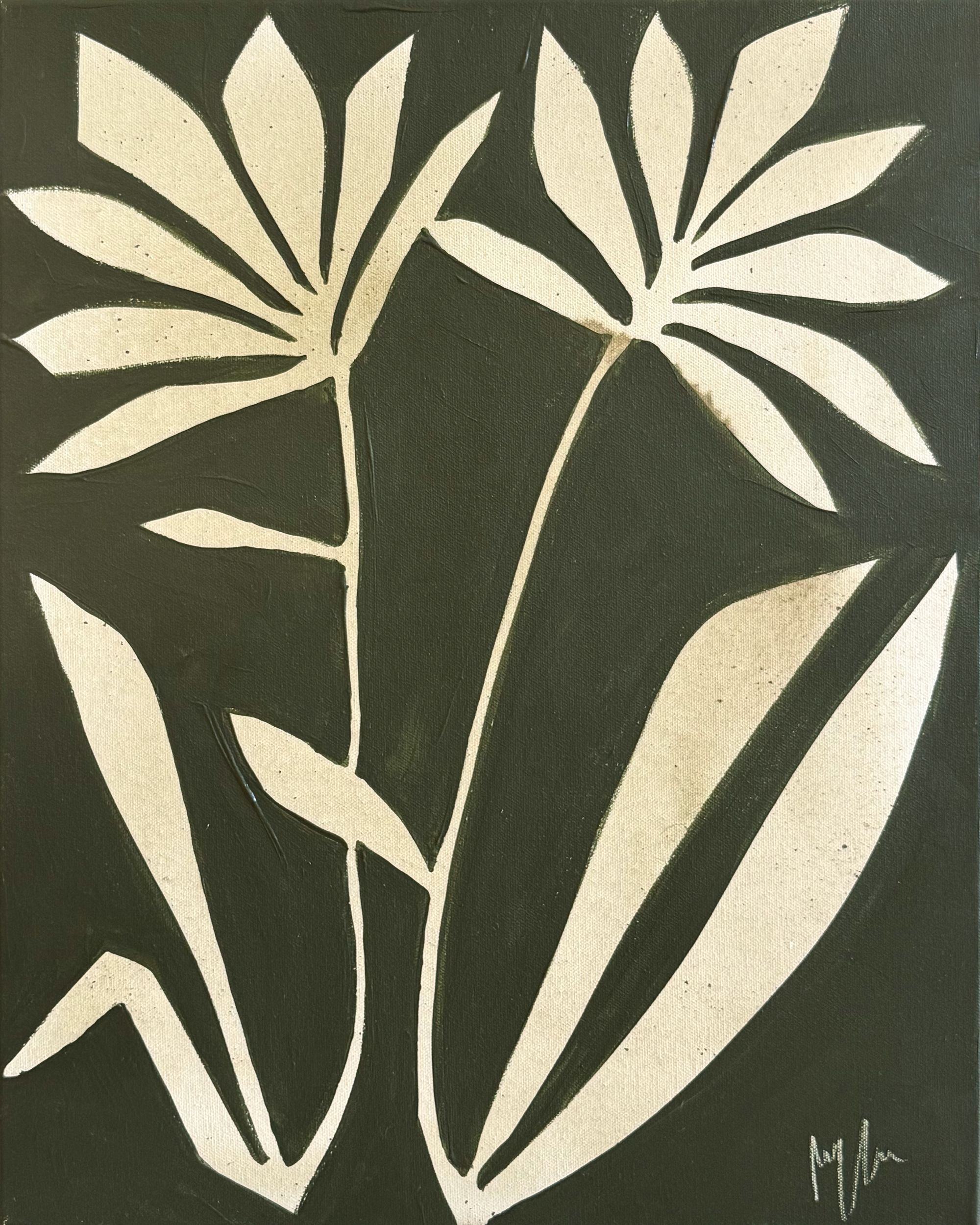 Floral Duet in Olive Green
